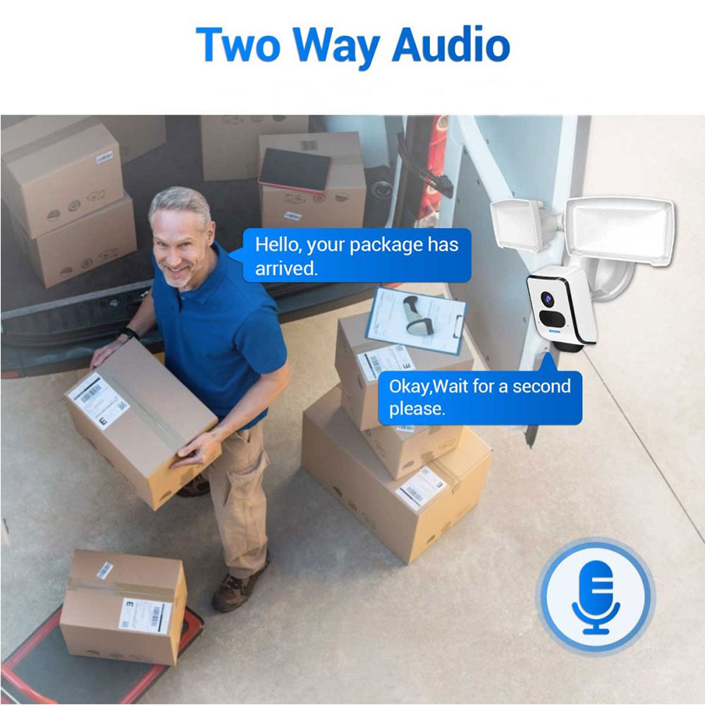WiFi IP Kamera 3MP 1296p mit Nachtsichtfunktion / Micro SD / Scheinwerfern (1500 Lumen)  und Wandhalterung für iOS/Android (IP66) - Weiss