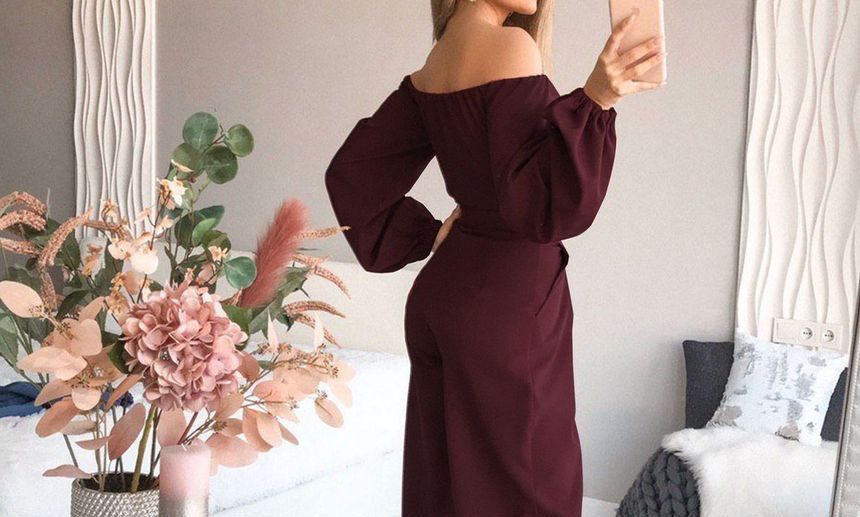 Grizelda - Off-Shoulder Jumpsuit met Wijde Pijpen