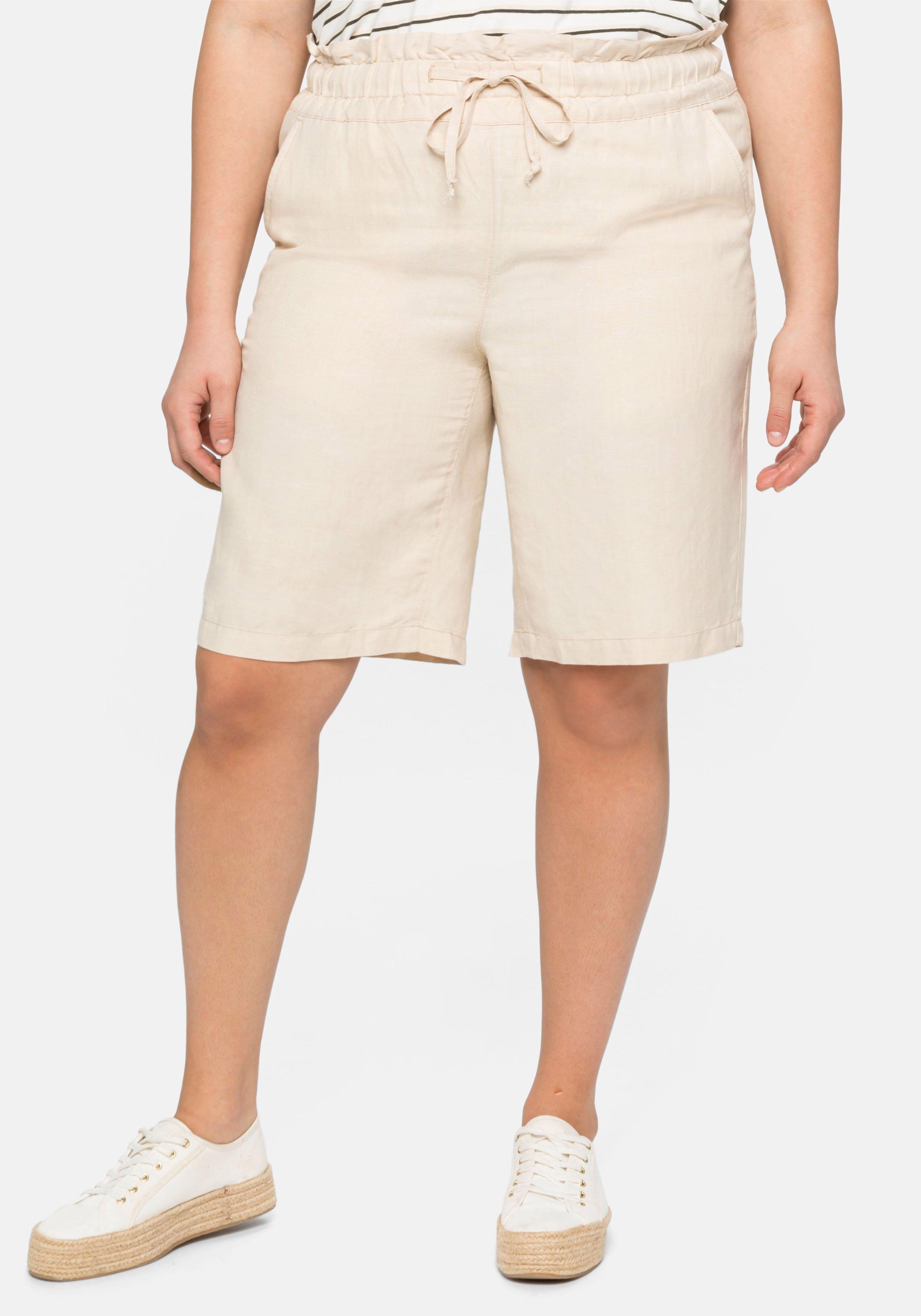 Bermudas im Leinenmix, mit Paperbag-Bund