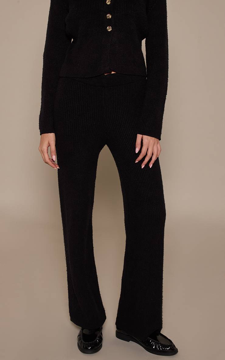 Noir Pantalon Large En Maille Brossée