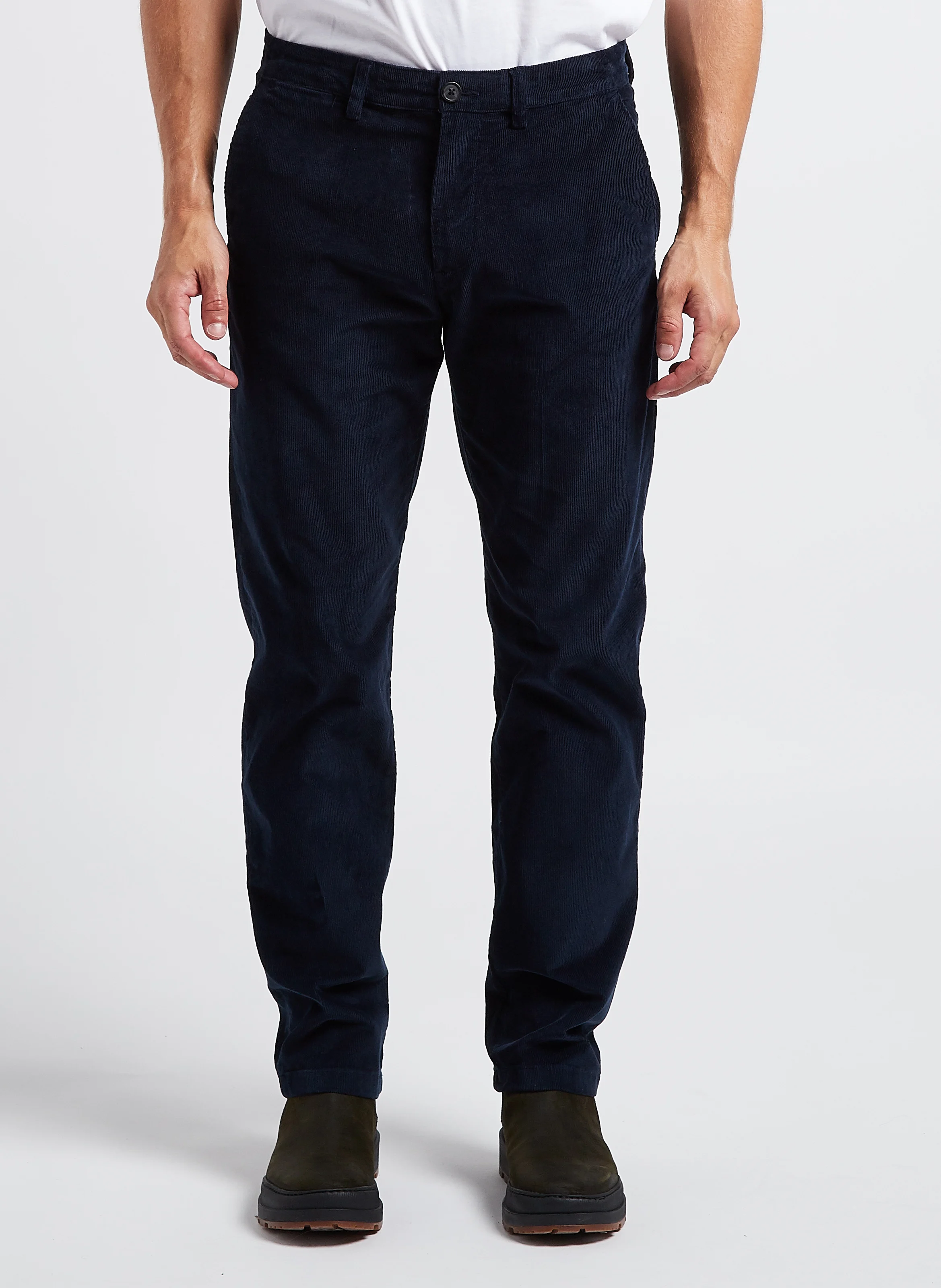 Pantalon droit en velours de coton bio mélangé | Bleu