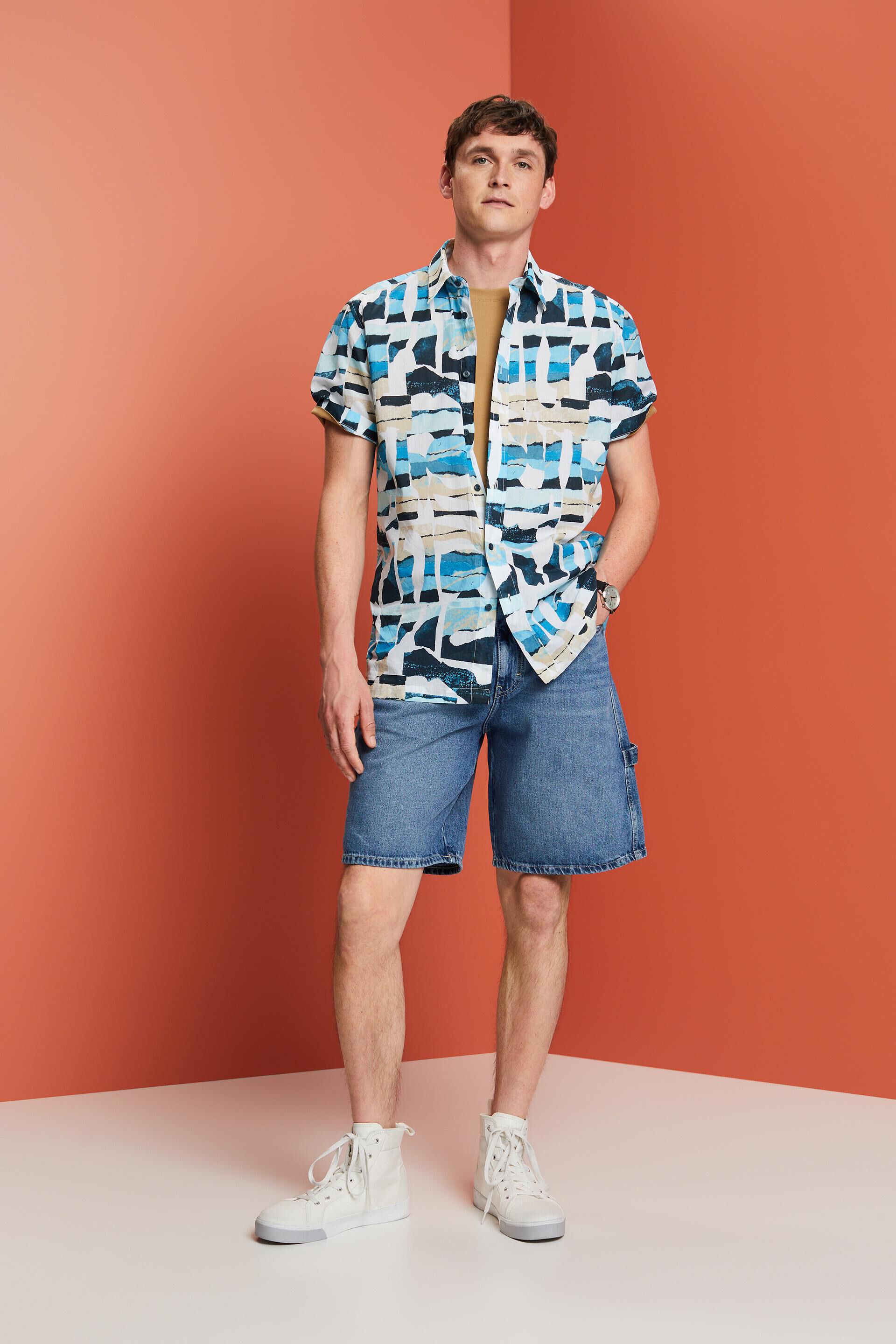 Chemise à manches courtes animée d’un motif, 100 % coton