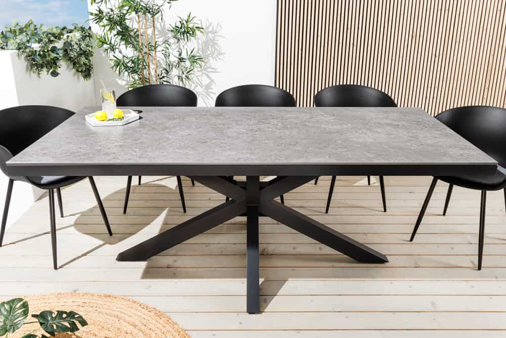 In- und Outdoor Esstisch GALAXIE 200cm hellgrau Keramik anthrazit Aluminium