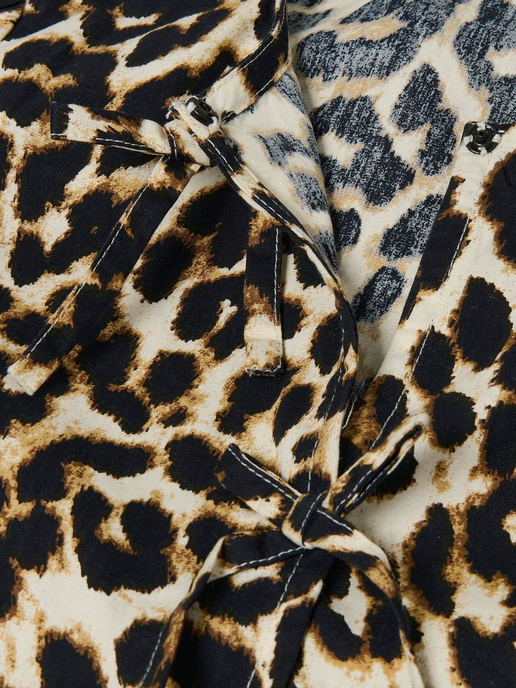 ONLY KIDS Leopard Print Puff Sleeve Bow Black Blouse