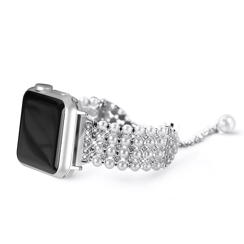 Apple Watch Series (42/41/40/38 mm) Glitzer Perlen Edelstahl Armband - Silber