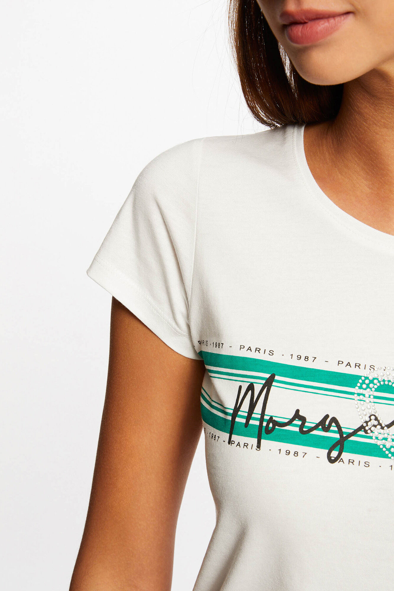 Camiseta de manga curta com mensagem - Multicolorida