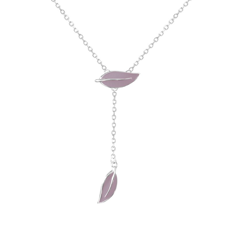 Collier feuilles en argent rhodié et émail marron