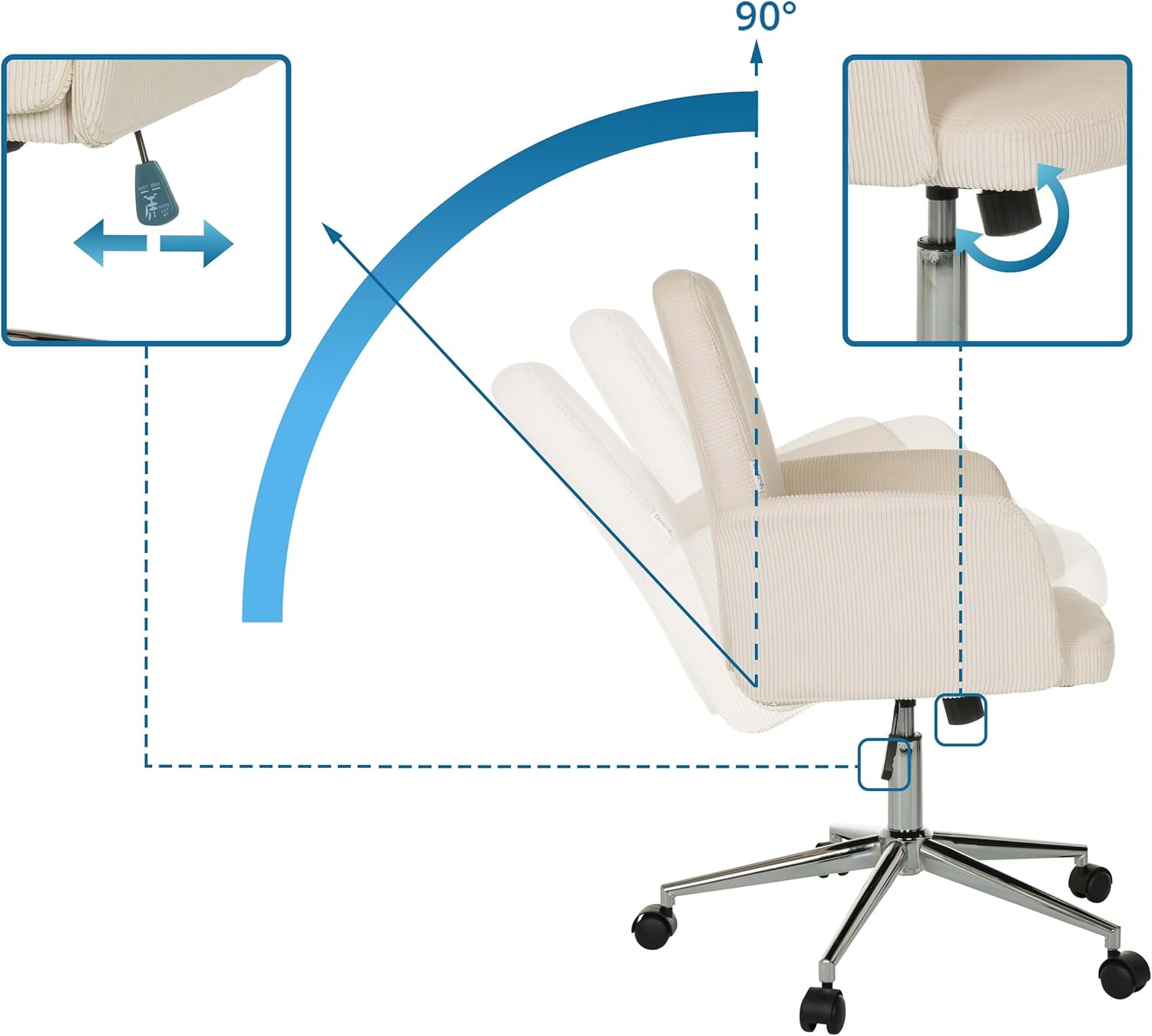 hjh OFFICE Homeoffice Stuhl gepolstert mit Cord-Optik SOLAO Cord Schreibtischstuhl Drehstuhl mit Rollen höhenverstellbar, Beige