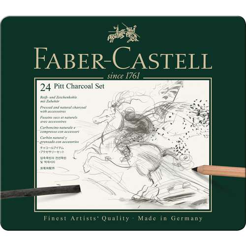 FABER-CASTELL PITT Kohle-Set, 24-teilig im Metall-Etui