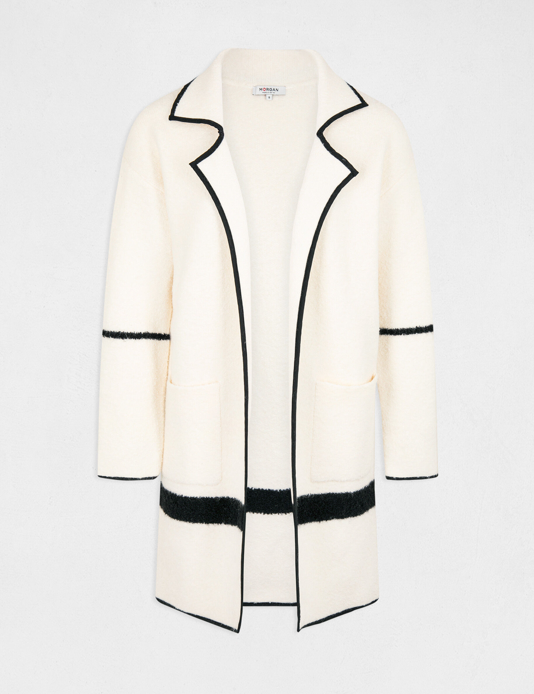 Gilet long avec manches longues ivoire femme - ivoire
