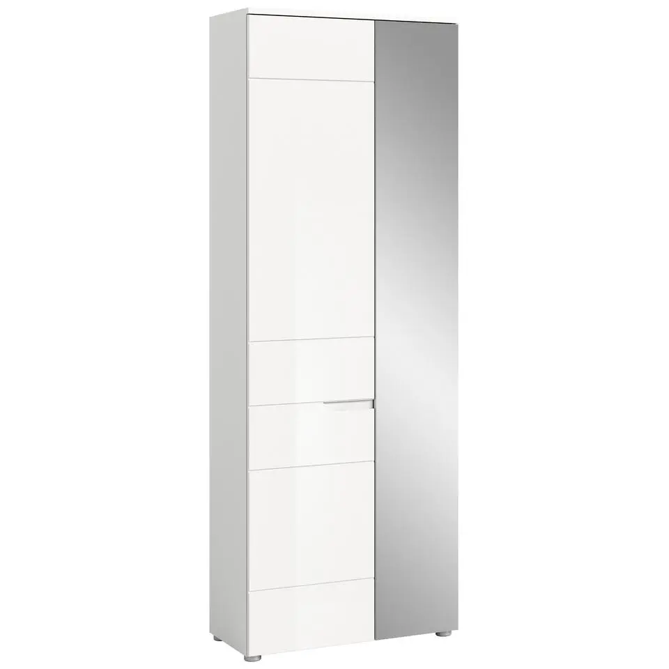 Hioshop Solero kledingkast 1 deur- 1 spiegeldeur wit hoogglans- wit