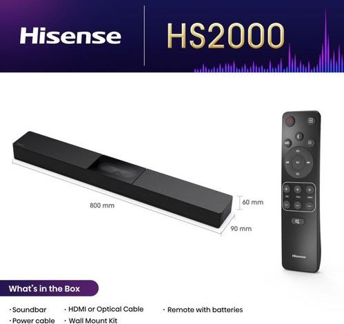 Hisense - Soundbar - 2.1 Kanaals - Ingebouwde Subwoofer - Dolby Digital Plus