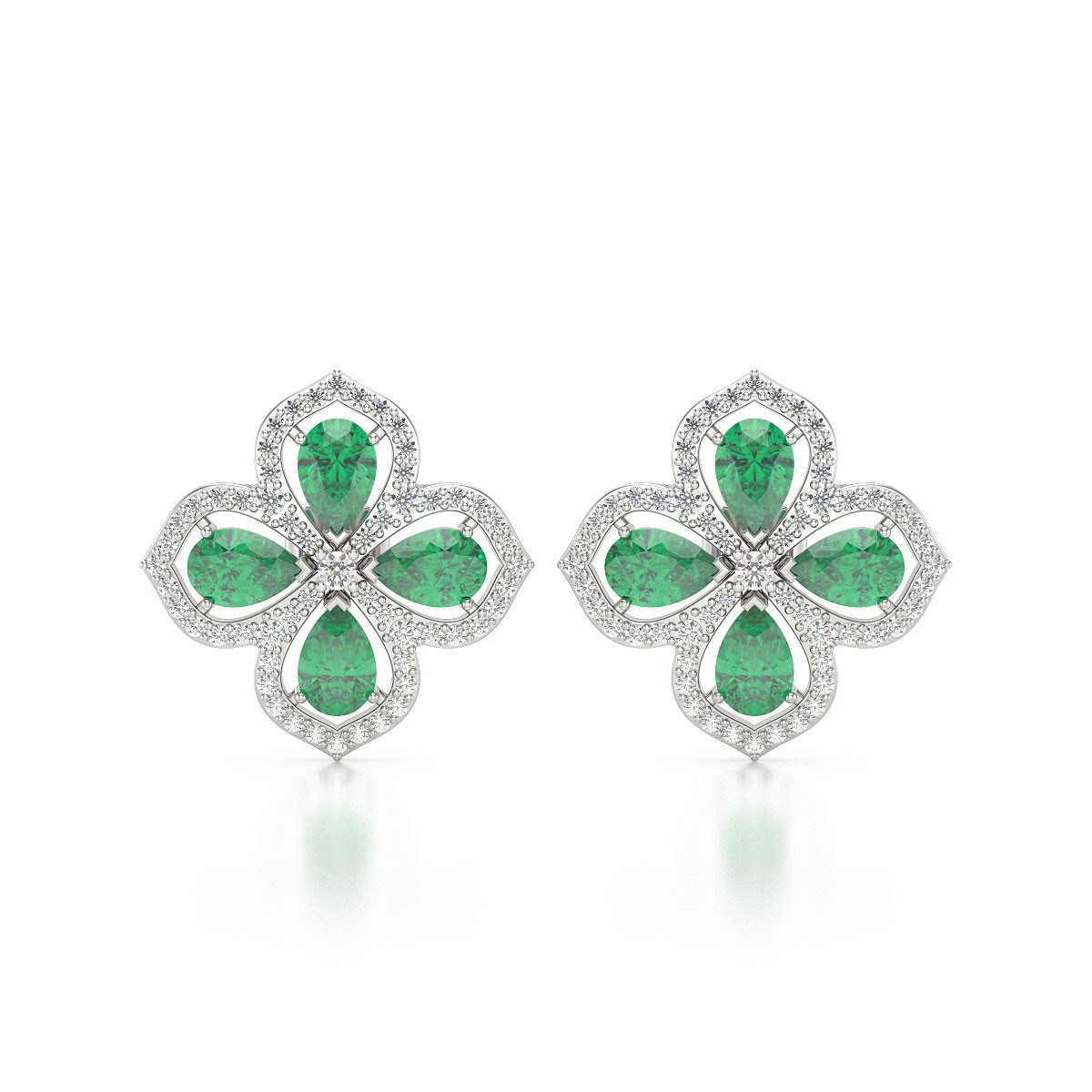 Boucles d'oreilles ADEN Or 585 Blanc Emeraude et Diamant 3.55grs