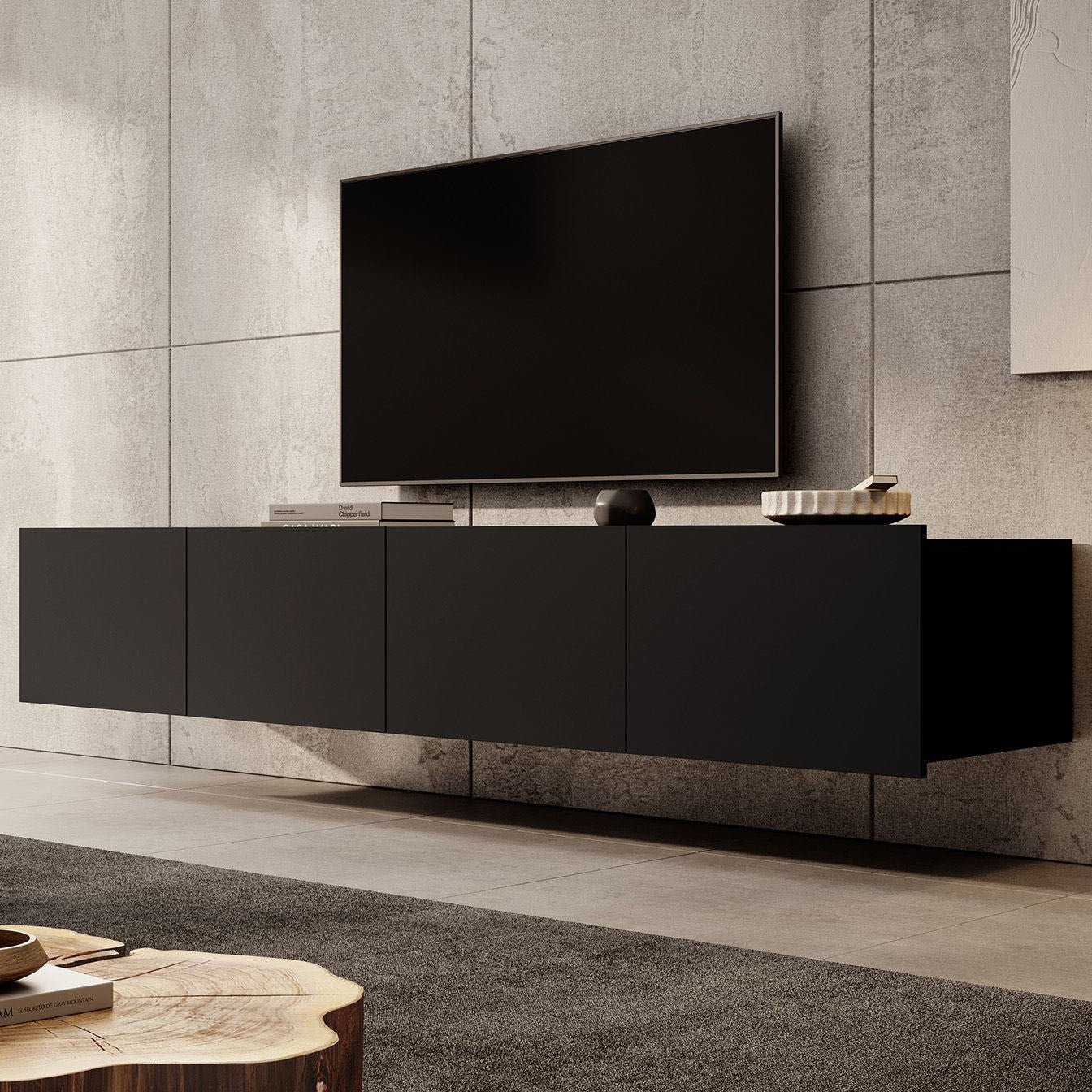 Calabas - TV-Meubel met 4 deuren - Mat zwart - 200x43x37 cm