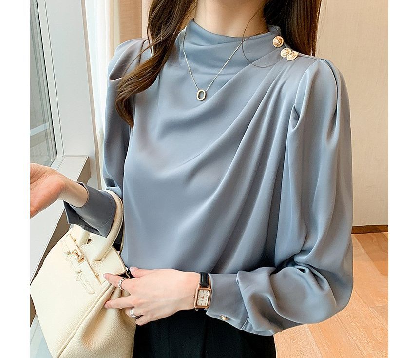Janunu - Blouse met geplooide hals en effen plooien