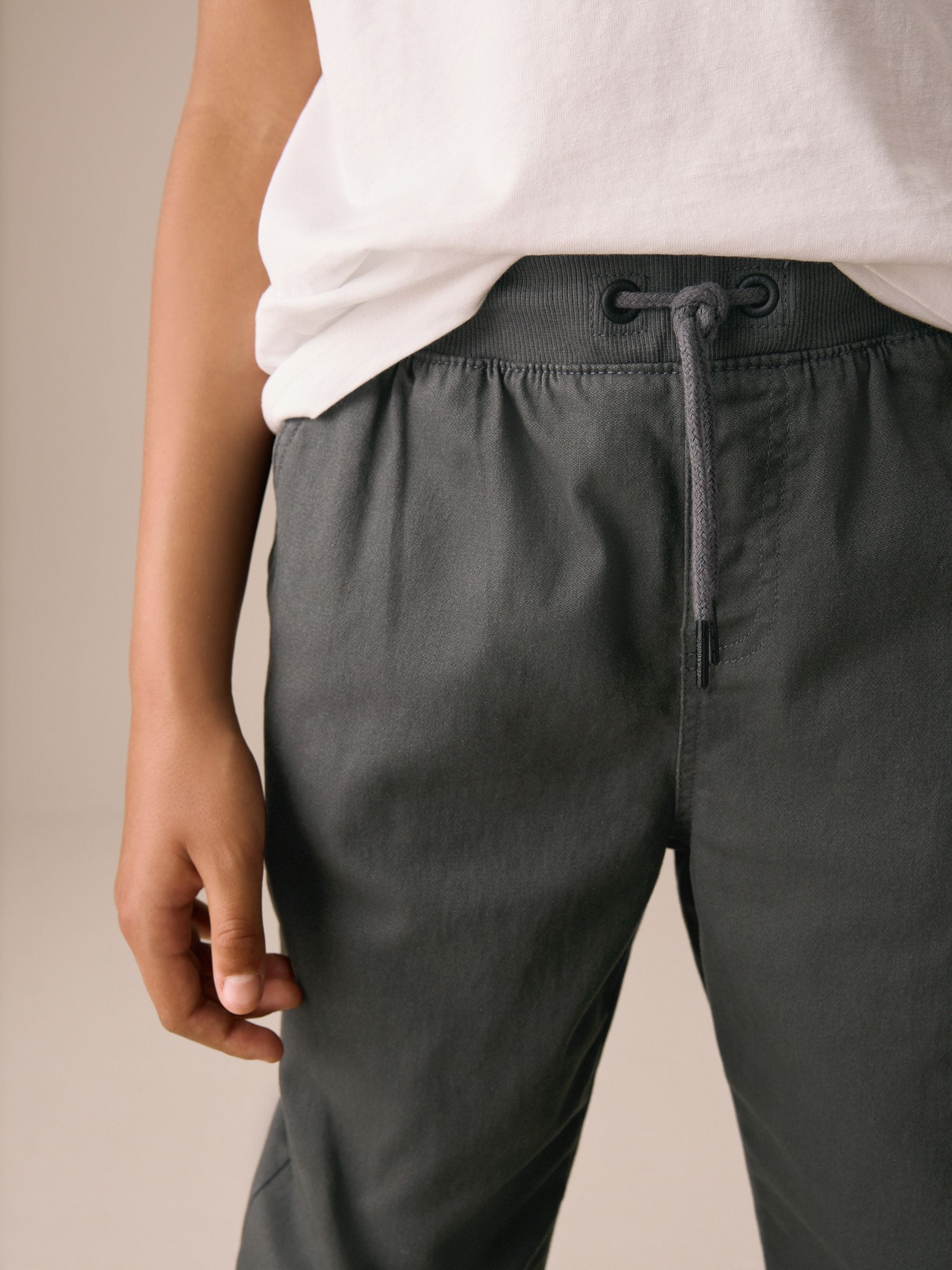 Antraciet - Broek met geribde elastische taille (3-16 jr)