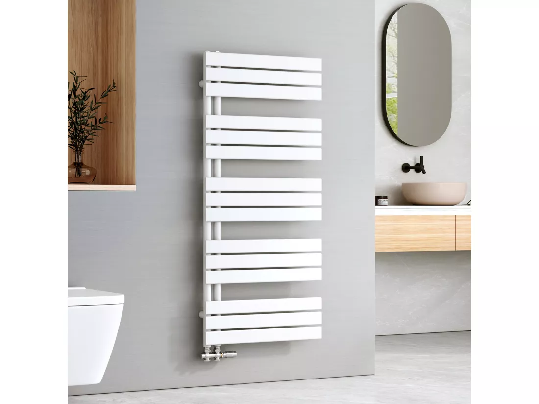 EMKE Sèche-serviettes à Eau Chaude Panneau Plat, Sèche-serviettes connexion latérale pour, Blanc 1320x600mm 798Watts