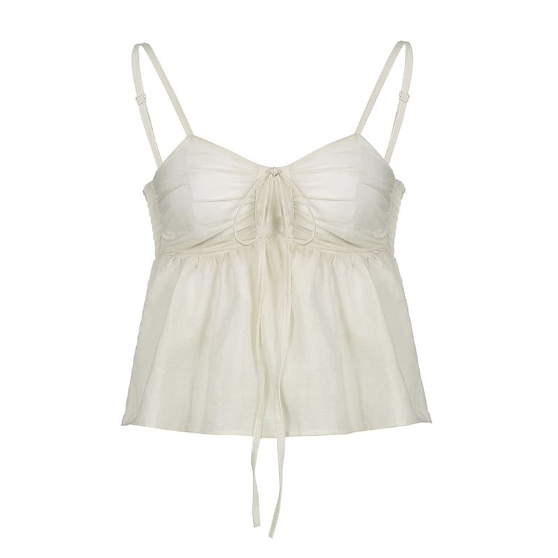 Honet - Cami-top met lange mouwen en spaghettibandjes, gerimpeld en doorschijnend mesh