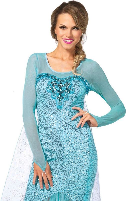 Elsa - Sneeuwkoningin Kostuum - Blauw - Polyester - Met Glitter Cape