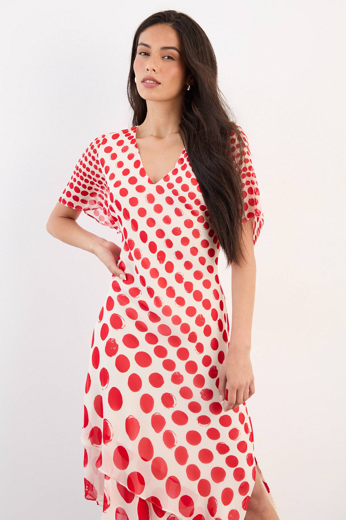 Warehouse Robe Midi À Pois Dégradés Effet Statement
