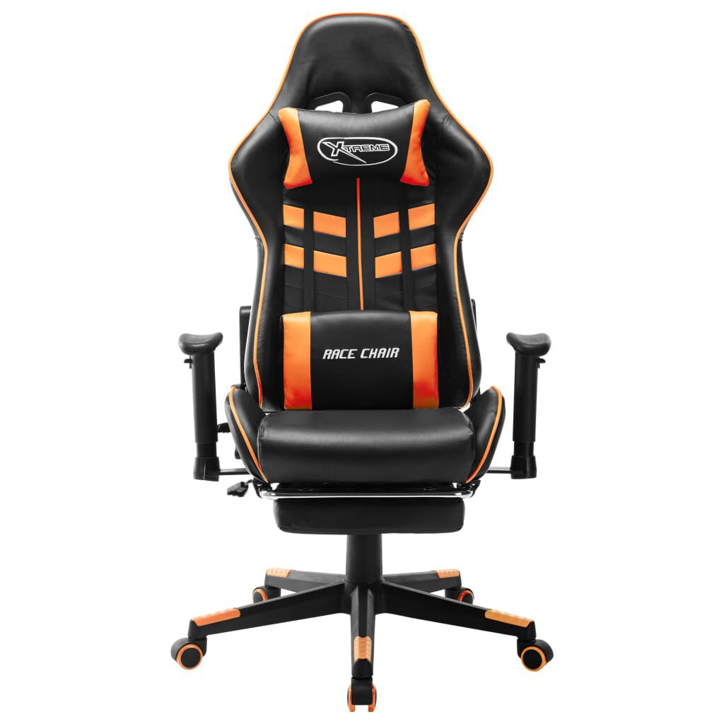 vidaXL Gaming stoel met voetenbank, zwart en oranje