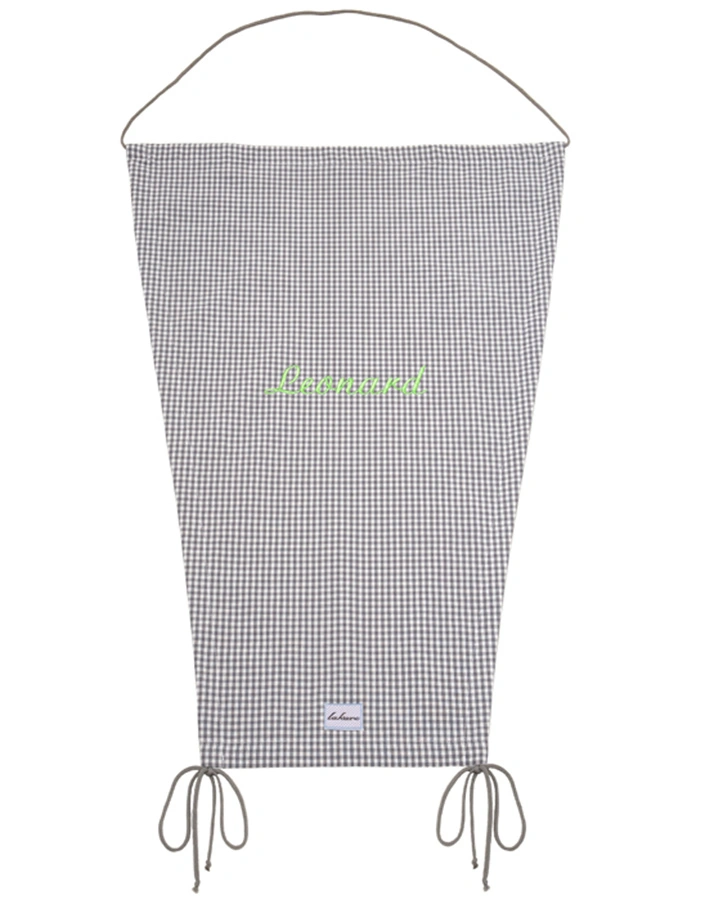Personalisierter Sonnenschutz Kinderwagen grau (Stickfarbe: rot)