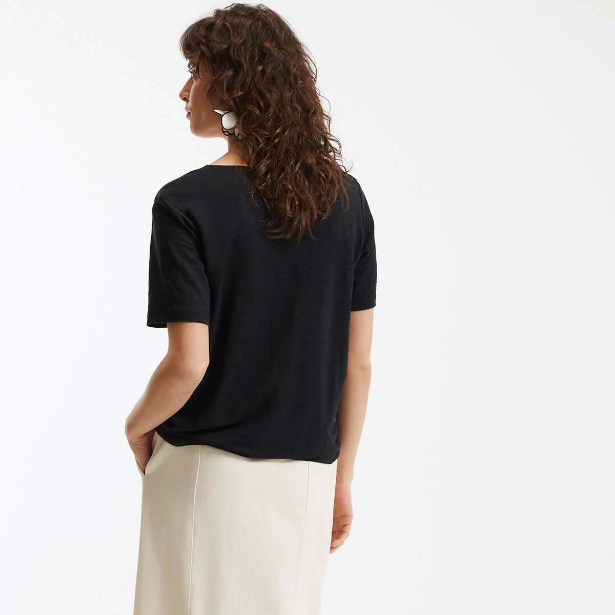 COLEÇÃO LA REDOUTE<br>Camiseta de linho com gola redonda e mangas curtas