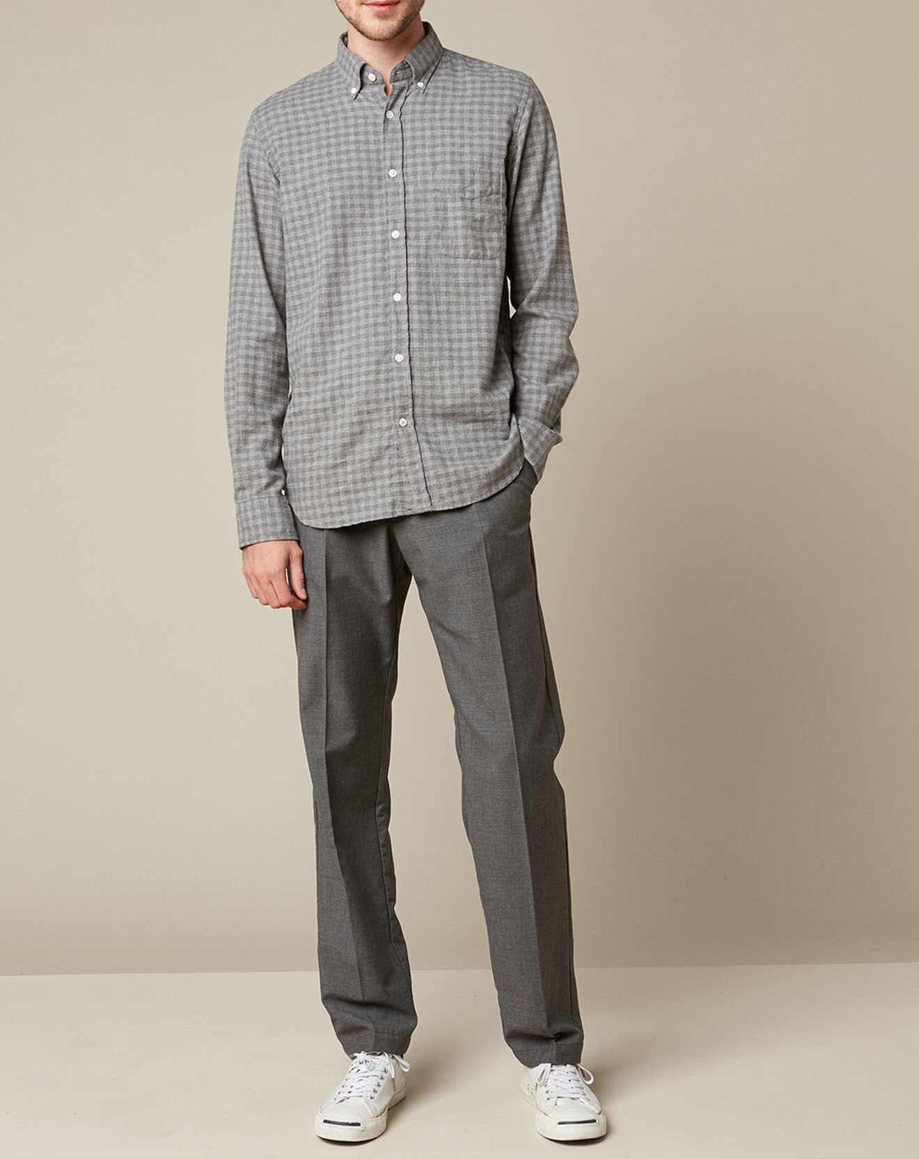 Hartford Pantalon en Coton & Laine Teddy gris