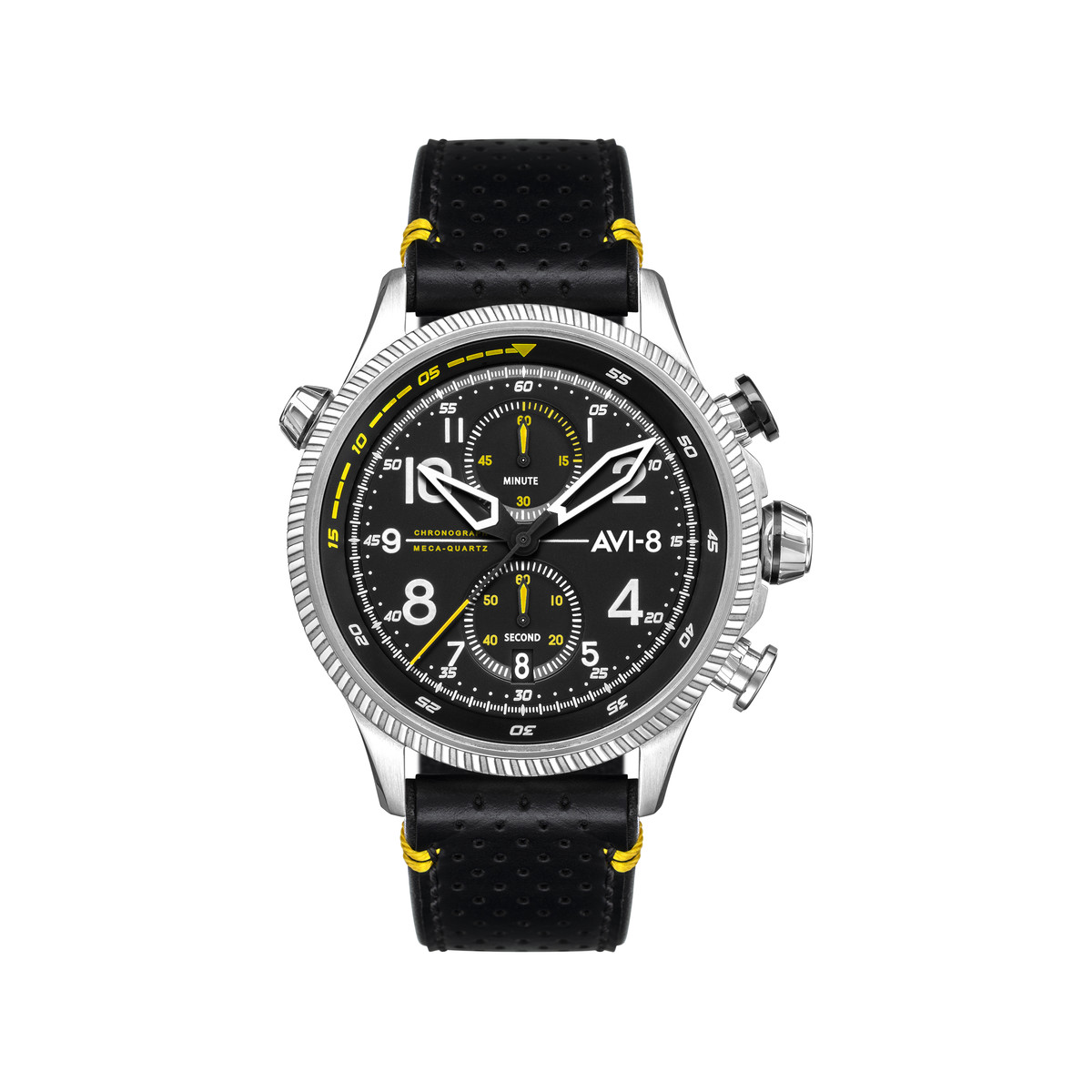 Montre AVI-8 homme chronographe acier cuir noir
