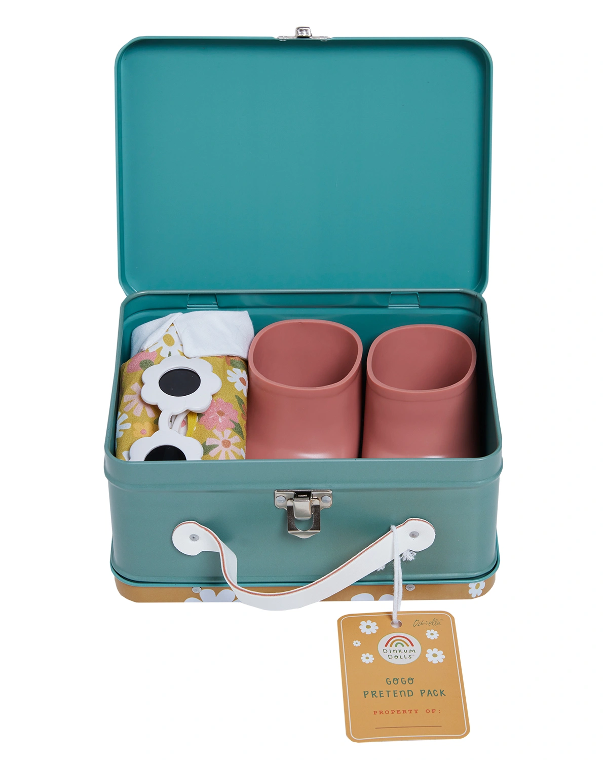 Puppenzubehör PUPPENKOFFER - PRETEND (35cm) 5-teilig in gelb/rosa