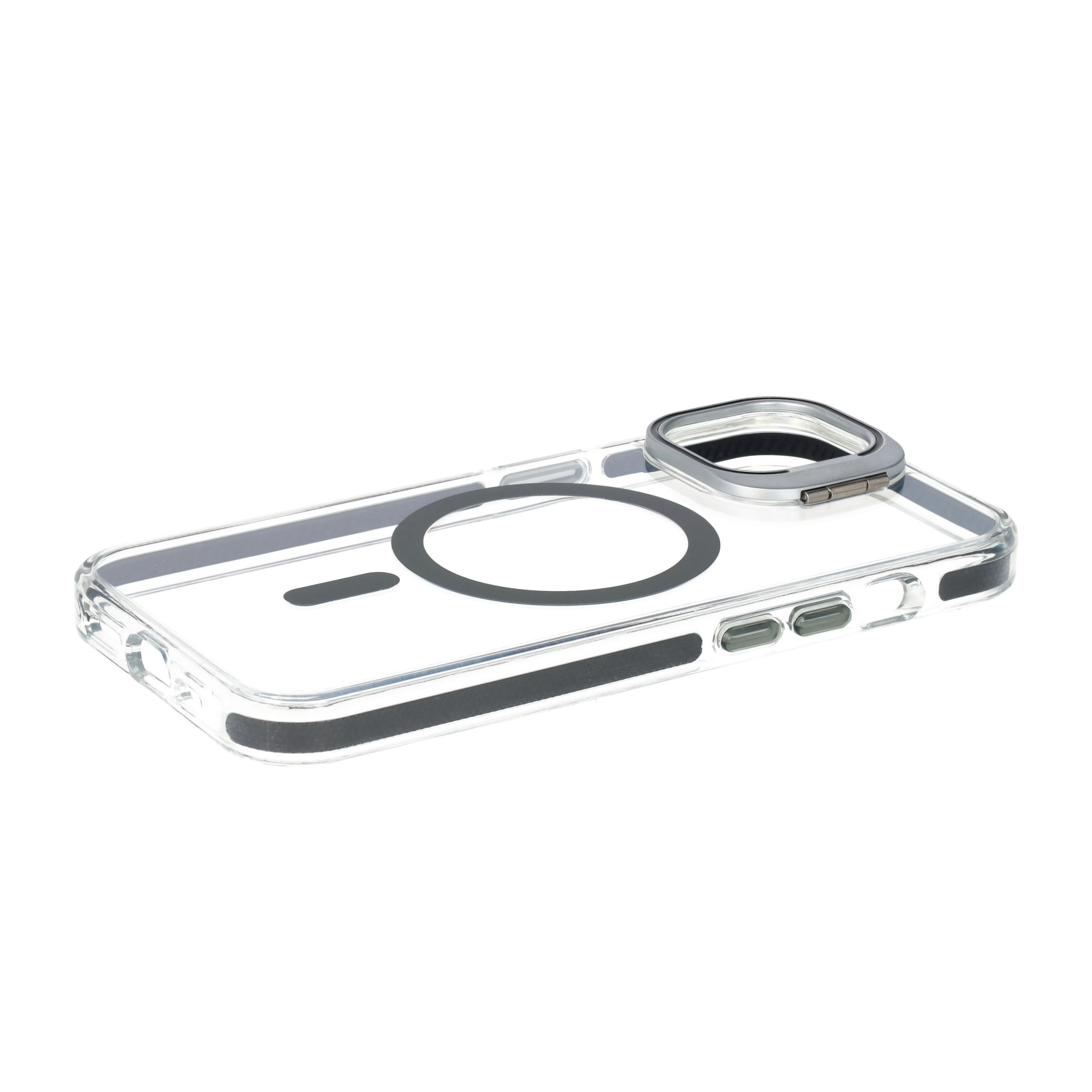 iPhone 15 MagSafe Hybrid Hülle TPU Bumper Acryl Rückseite mit Kamera Kickstand - Schwarz / Transparent