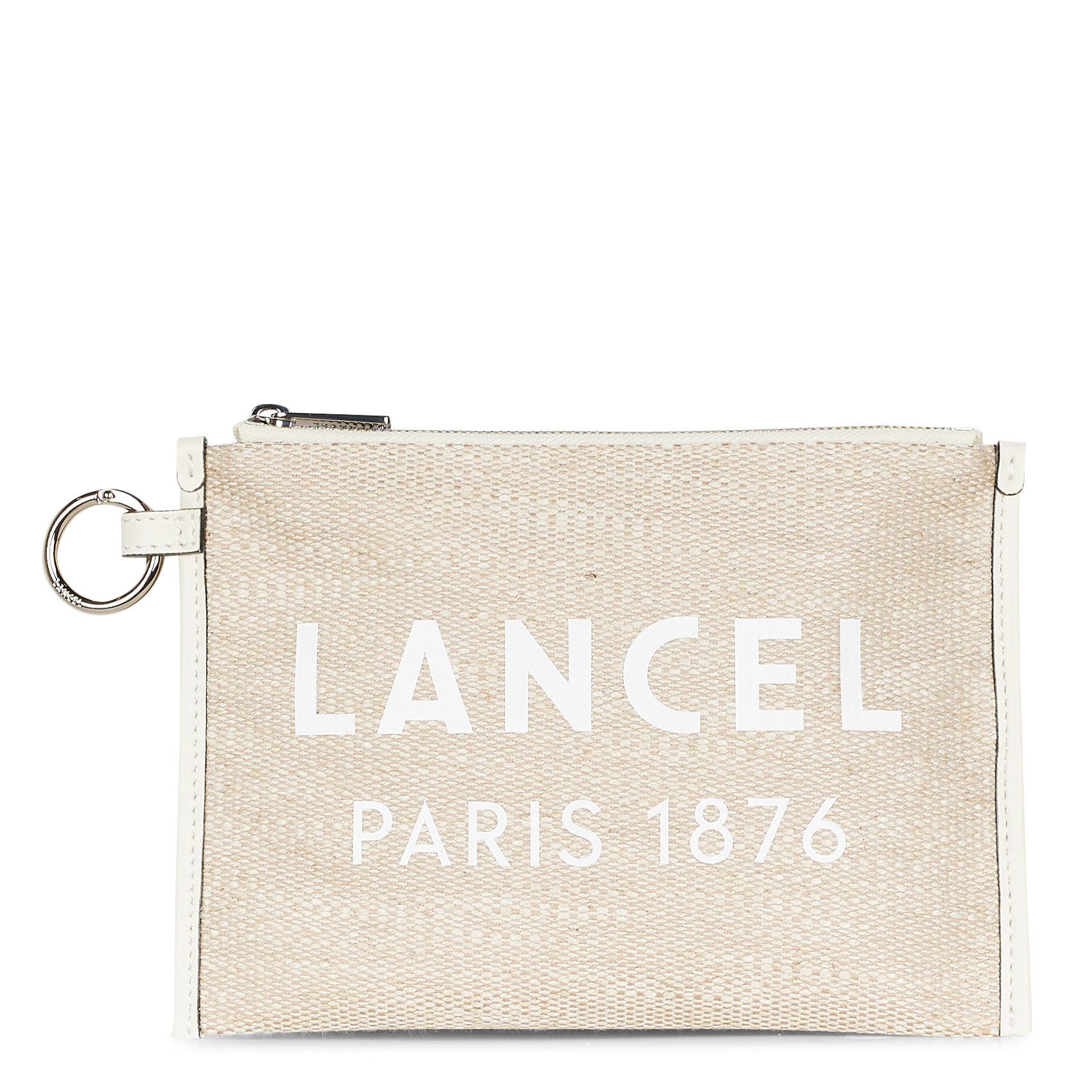 Pochette en toile de jute et cuir | Blanc