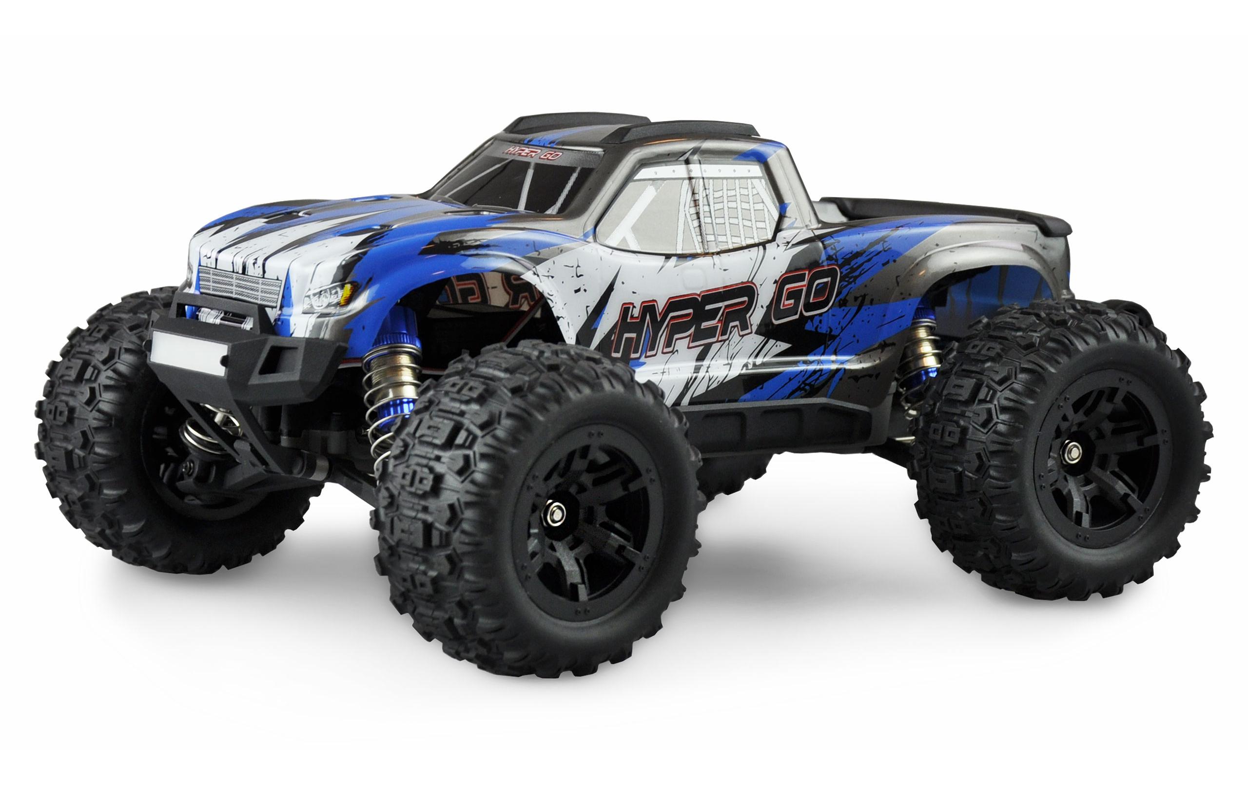Monster Truck Hyper GO Brushed 4WD GPS, Blau 1:16, RTR<br>Off-Road RC Modellauto mit Allradantrieb und 40 km/h Höchstgeschwindigkeit