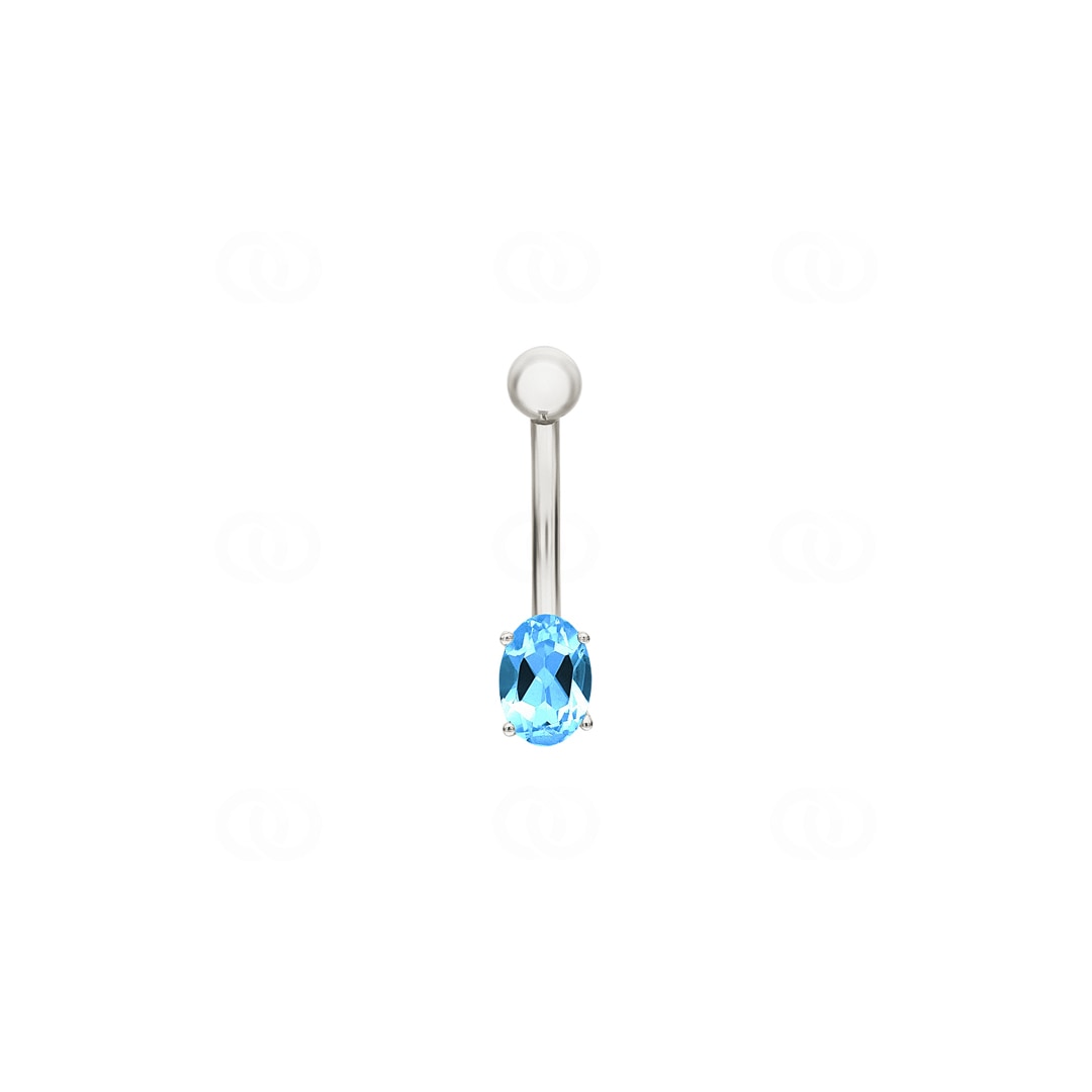 Bauchpiercing 750/18 K Weissgold mit Blautopas oval