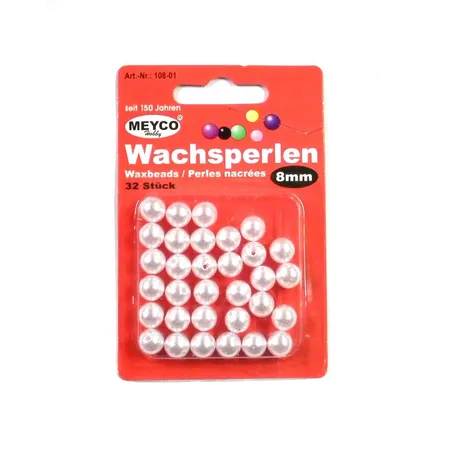 Meyco Wachsperlen, weiß, 8 mm, 32 Stück