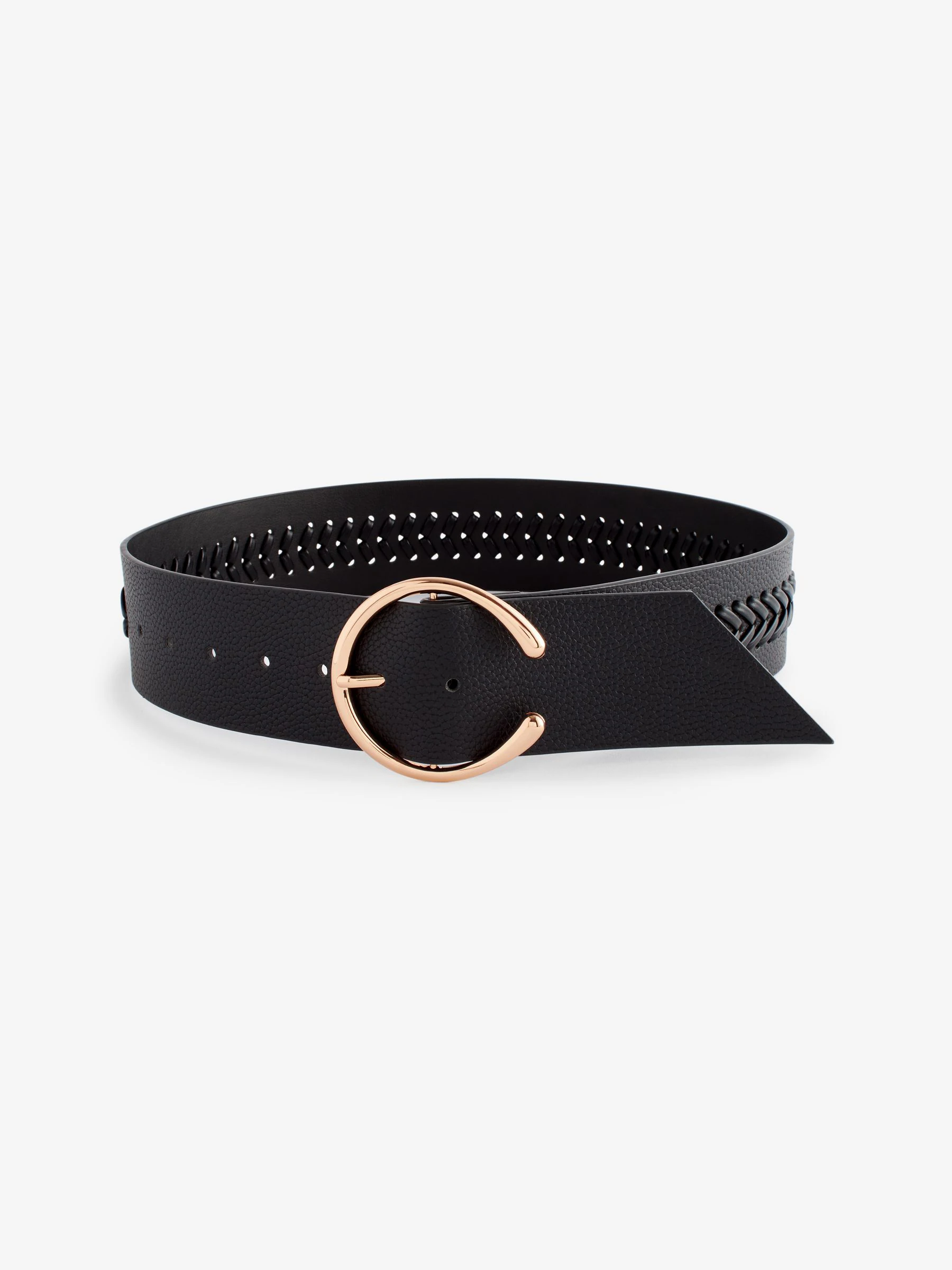Zwart - Brede riem met vlechtdetail