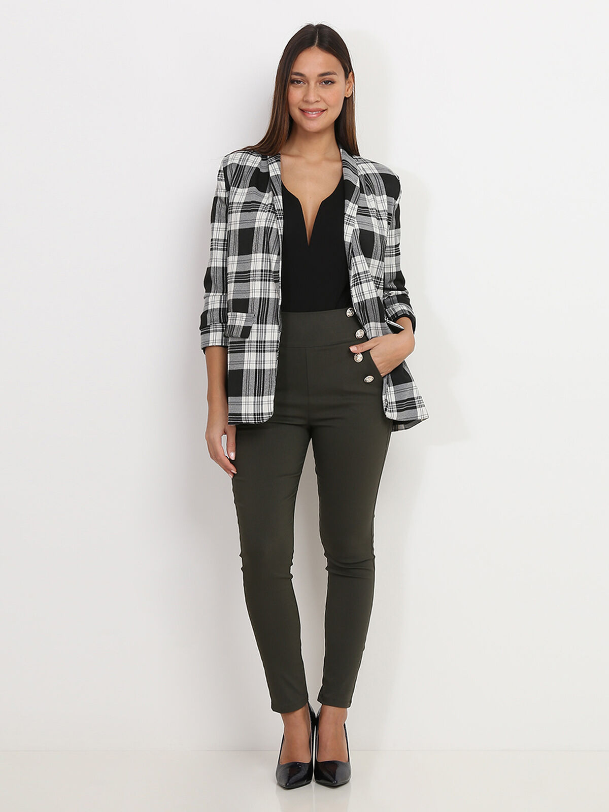 Blazer à imprimés carreaux- Noir et Blanc