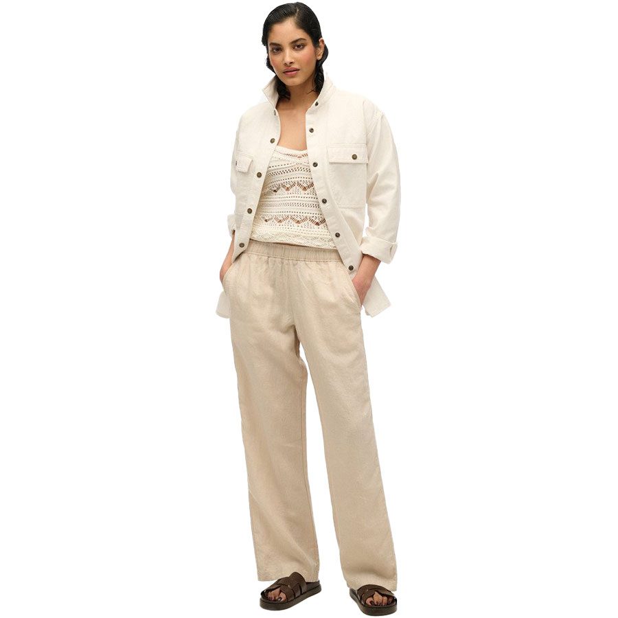 Superdry Leinen Drawstring Hose Damen pumice stone beige