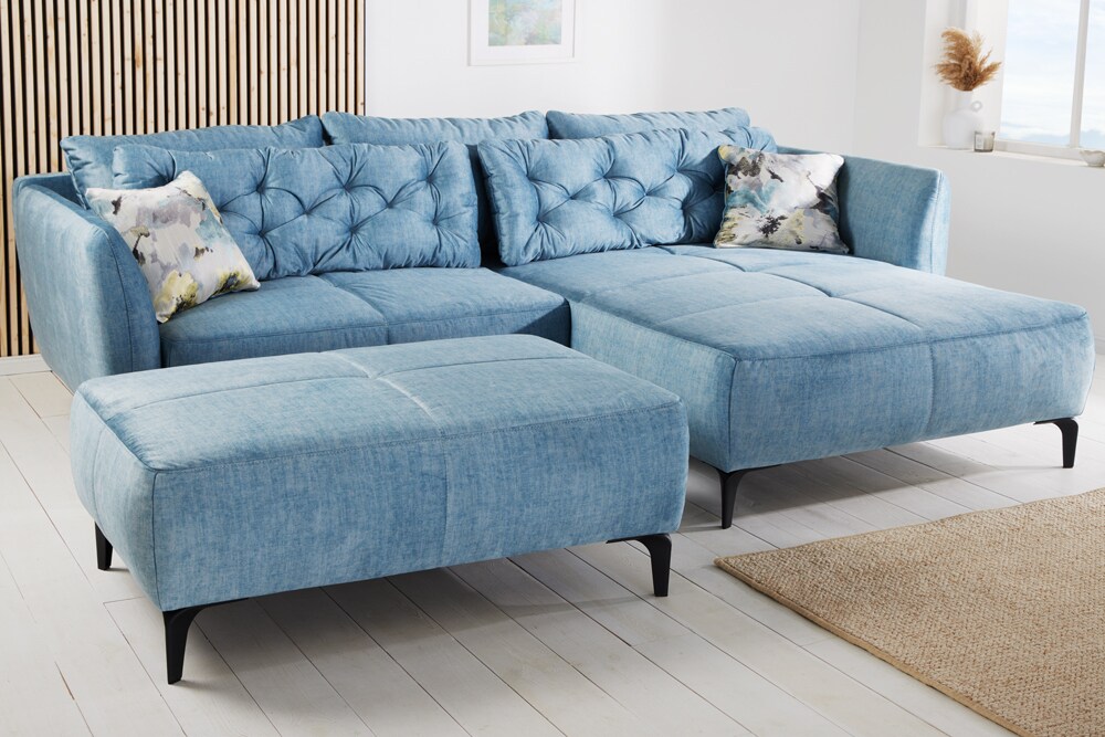 riess-ambiente Ecksofa MARRAKESCH - 245cm aqua blau Samt Metallfüße inklusive Kissen