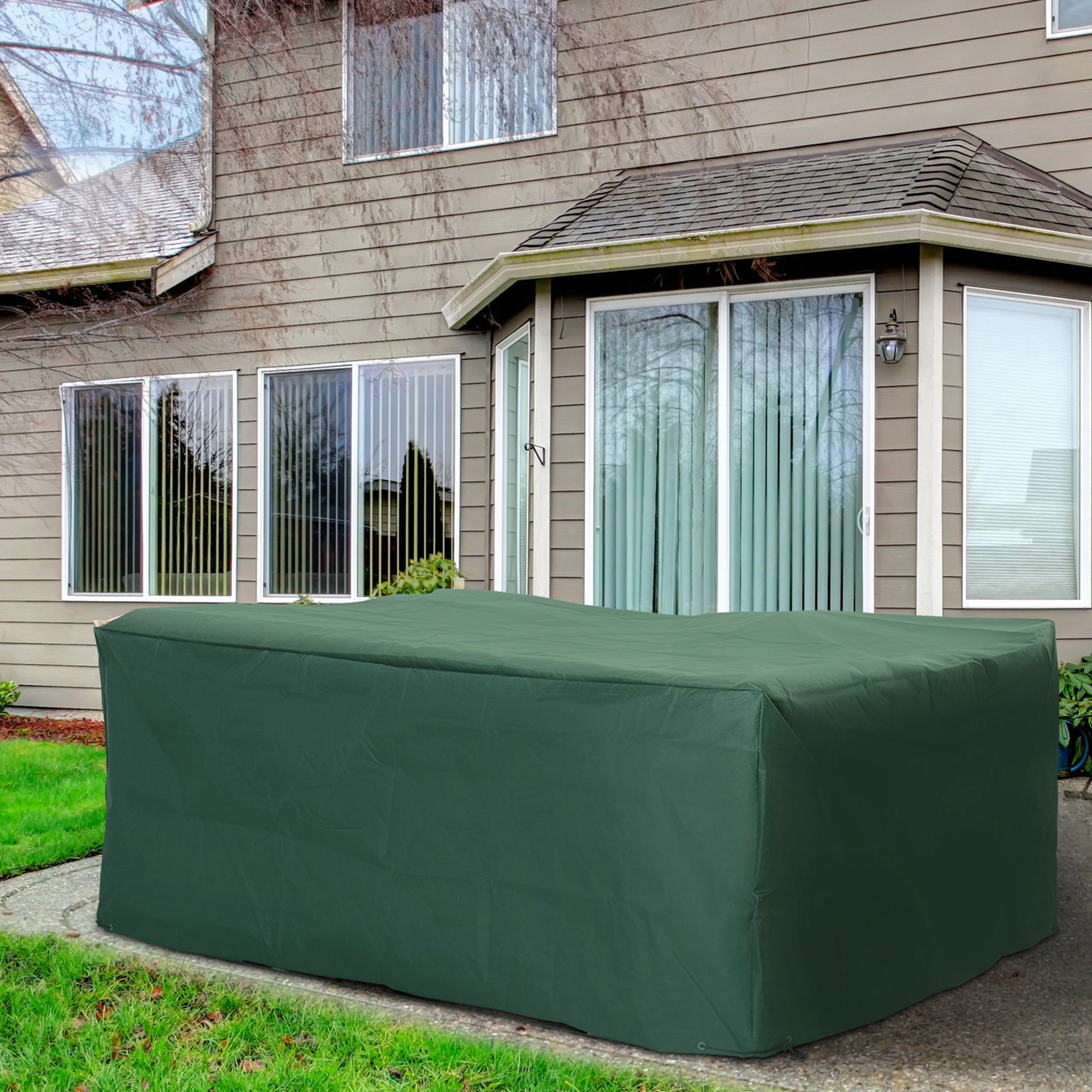 Capa protetora para móveis de jardim Outsunny, 245x165x55 cm, com ilhós de alumínio e tecido Oxford impermeável, ideal para terraços, pátios e varandas. Cor verde.