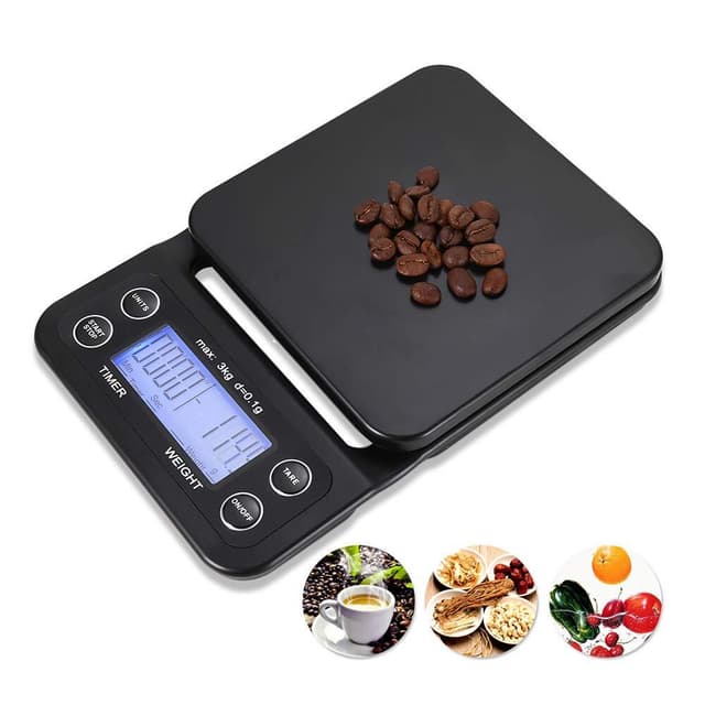Digital køkkenvægt/kaffevægt 3 kg/0.1g Sort Sort