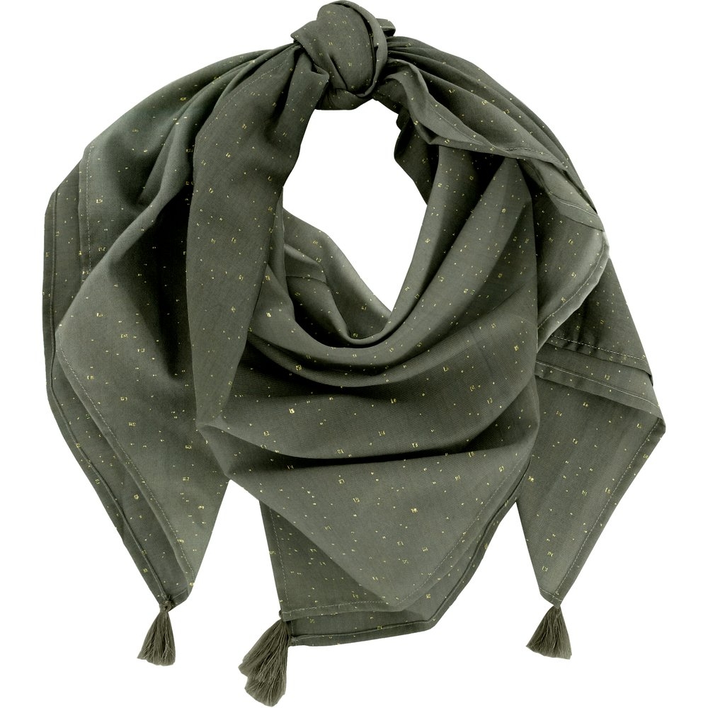 Foulard Pompon Gaze Pois Or Kaki