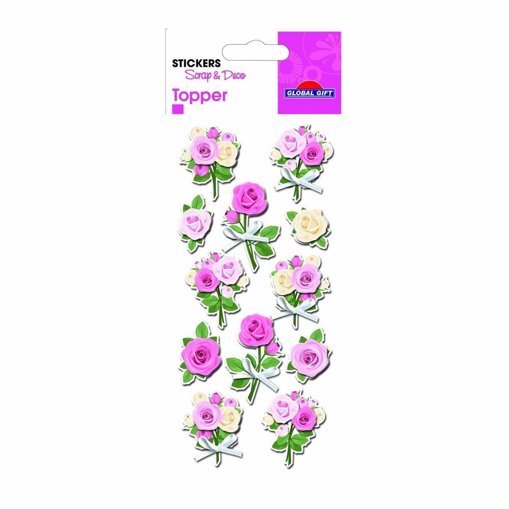 12 autocollants 3d - roses et noeuds