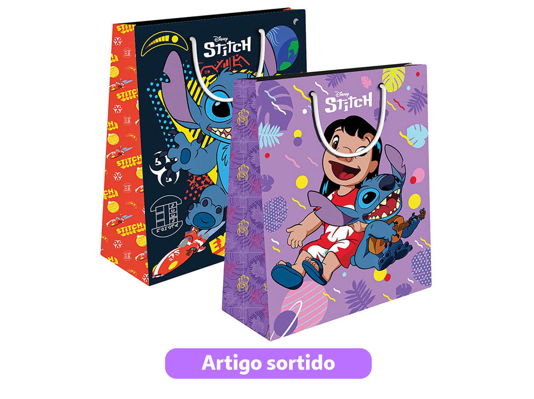 SACO PRESENTE STITCH 33X45X10CM GRANDE MODELOS SORTIDOS
