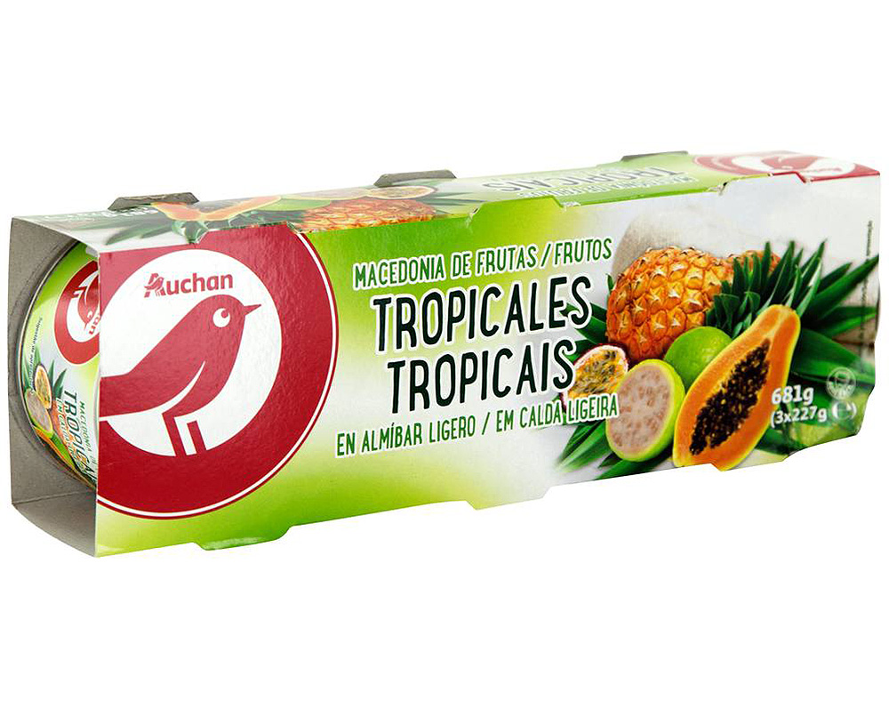 MACEDÓNIA AUCHAN FRUTOS TROPICAIS CALDA 3X227G