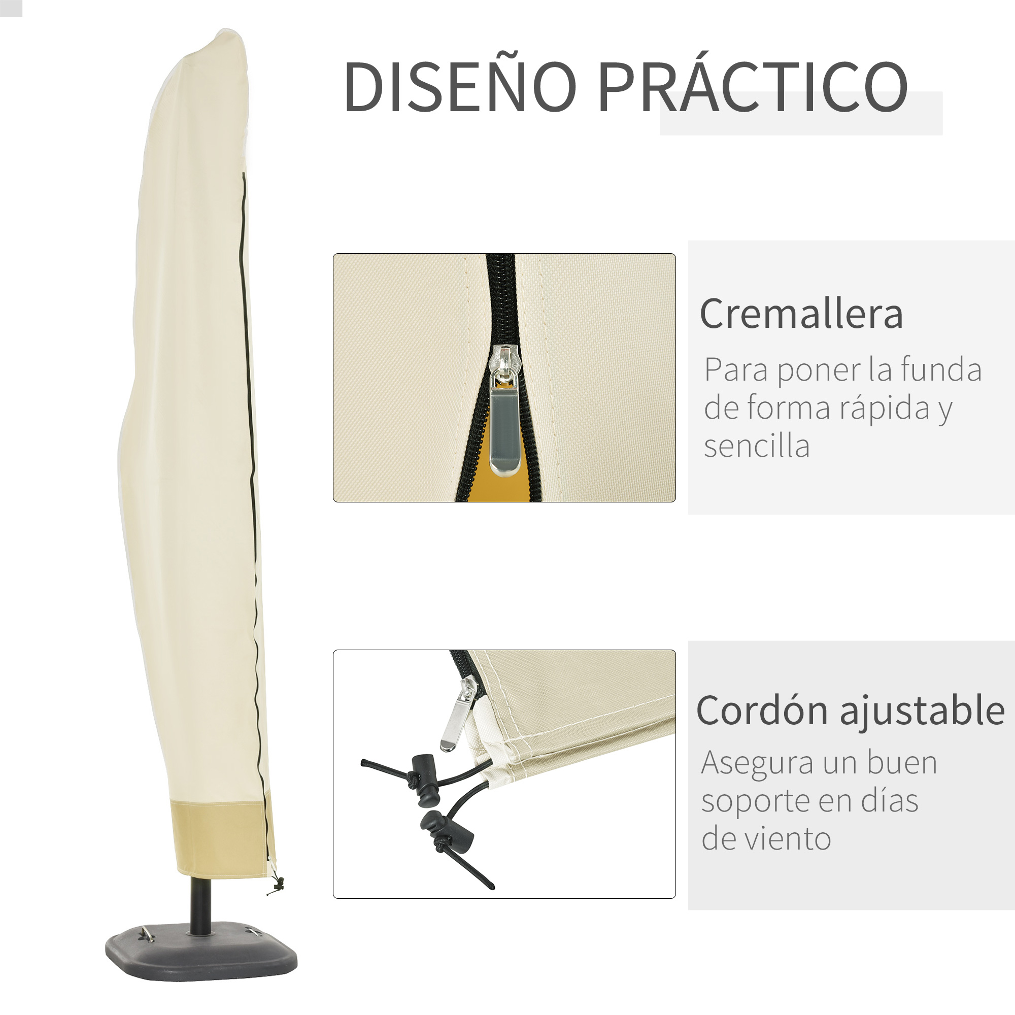 Capa protetora para guarda-sol Outsunny, diâmetro de 2 a 4 m, tecido Oxford impermeável, Ø56x220 cm, capa para guarda-sol com zíper, resistente às intempéries para jardim externo, bege.