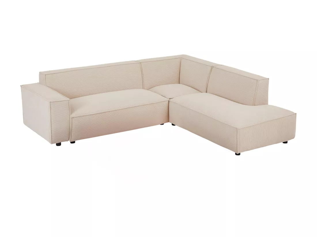 Grand canapé d'angle droit et pouf en velours côtelé beige BORORE de Pascal Morabito