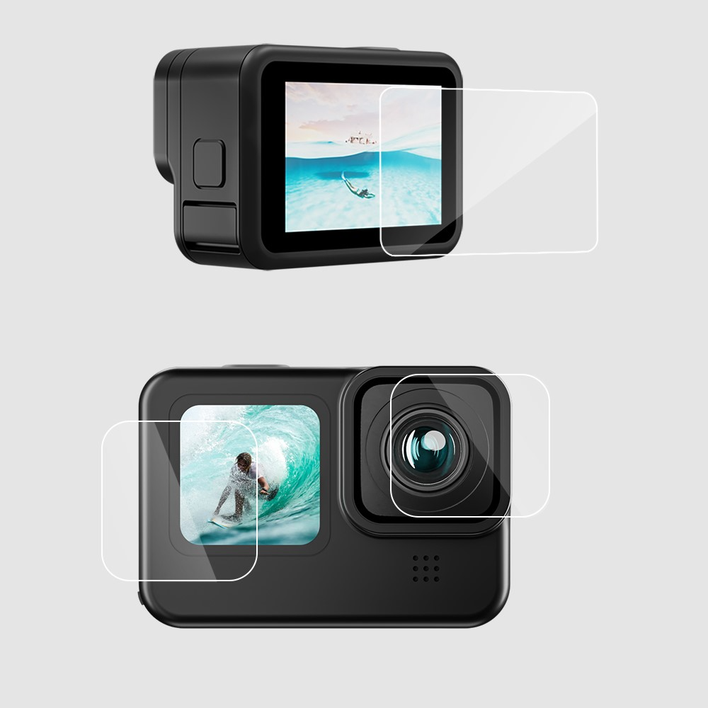 (3-tlg. Set) GoPro Hero 12 / 11 / 10 / 9 Black PET Display Schutzfolie (1x Kamera / 2x Display) - Transparent