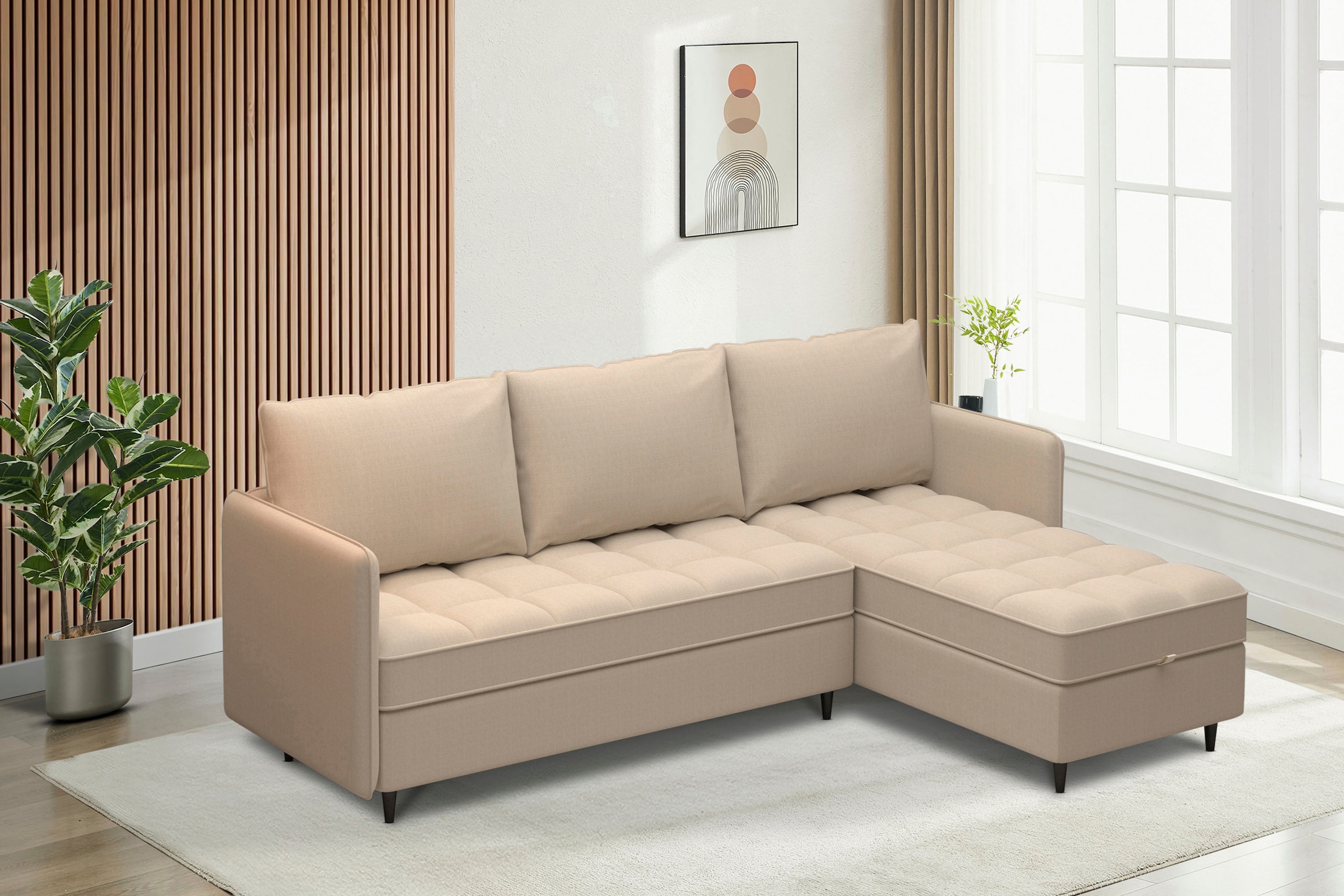 Dorel Home Ecksofa »LINDHUS, L-Form, verschiedene Stellvarianten, Schlaf-Liege« Modulsofa, Recamiere, grosser Bettkasten, Cord, Chenille