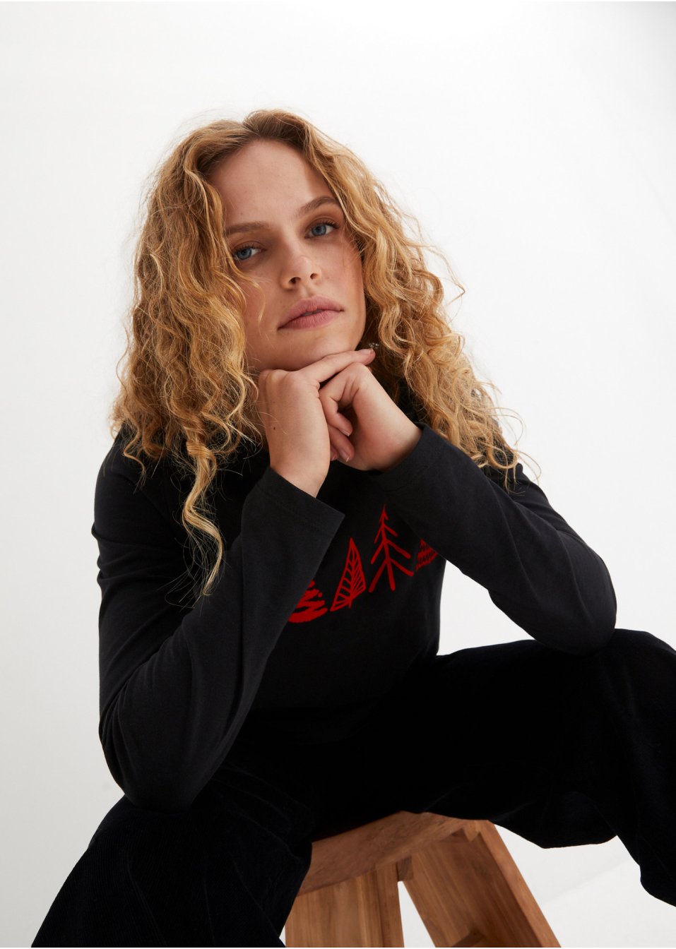 T-shirt coton à manches longues avec motif Noël
